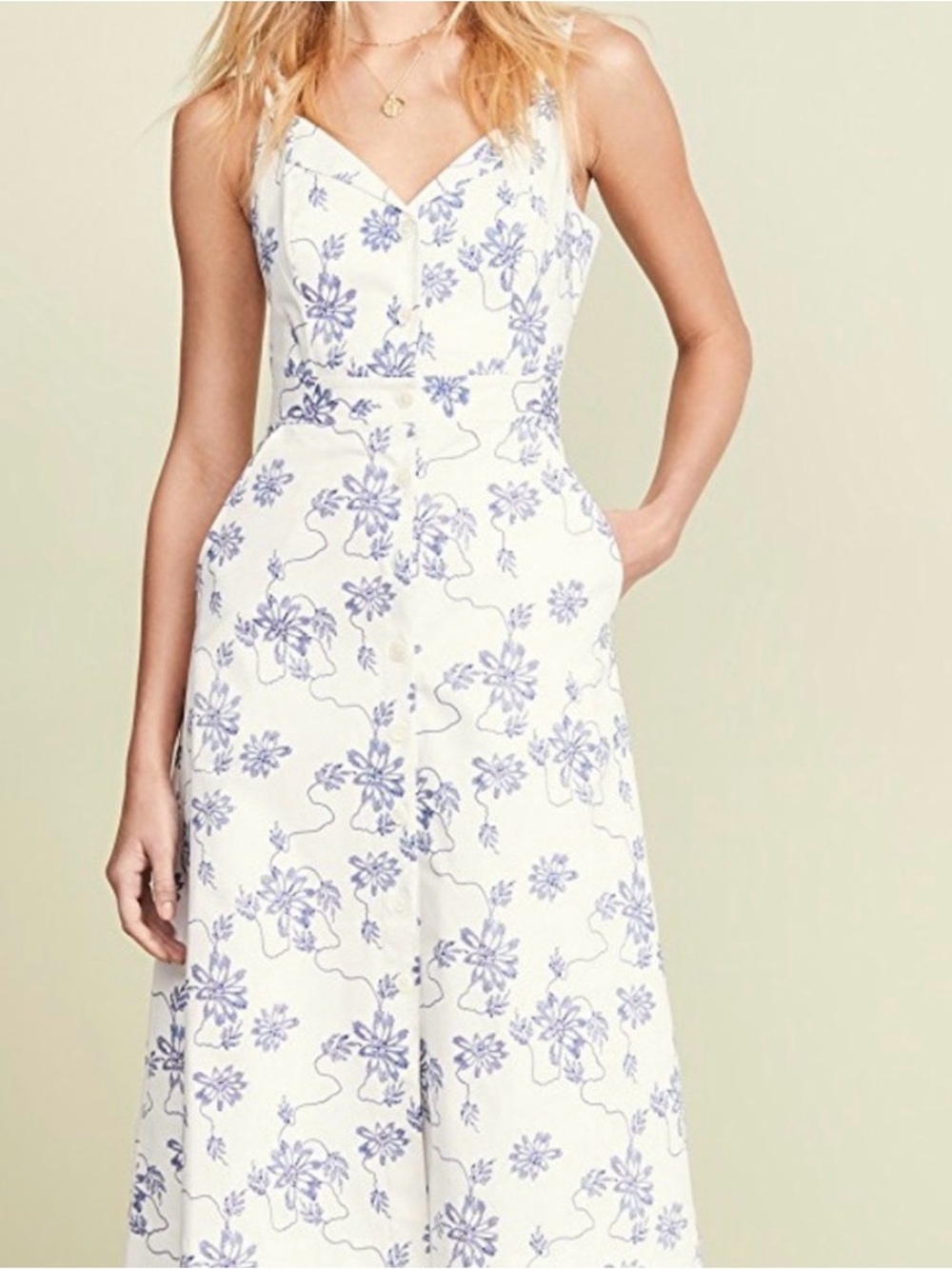 Equipment Oleisa White Midi Dress banded waiste Blue Floral Print